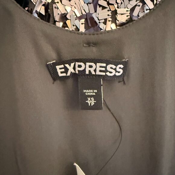 NWT Express Sequin Mini Dress XS ~ Black Silver Iridescent Party Glam Sparkle - Picture 11 of 12